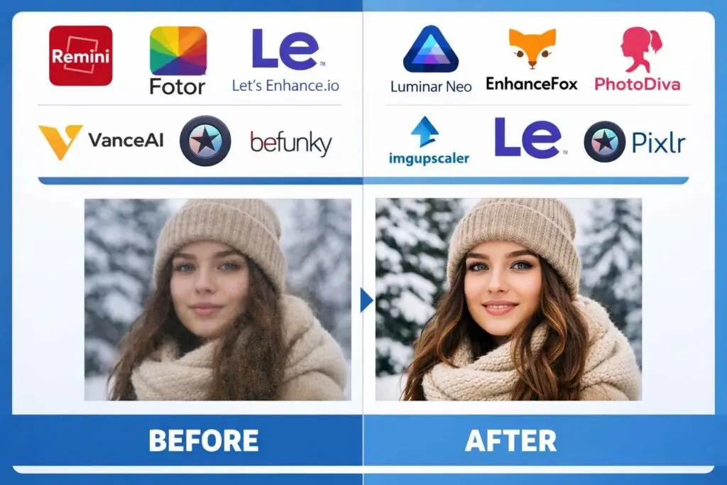 Best free photo enhancer online comparison showing before and after results