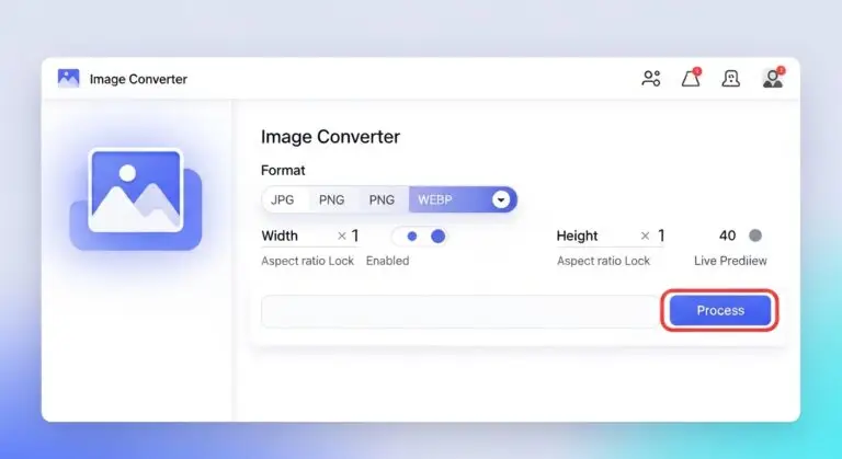 Image converter online tool showing format selection, resize inputs, and preview panel